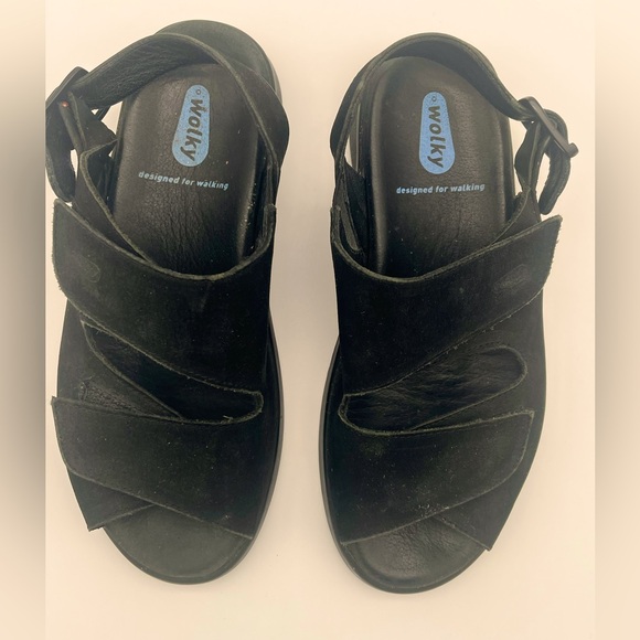 Wolky Shoes - Wolky Nimes 2 Strap Adjustable Walking Sandals Black Nubuck comfy capsule 6.5 37